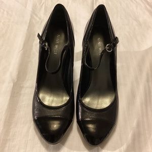 Nine West 3” Mary Jane black leather and patent heels 7 1/2M